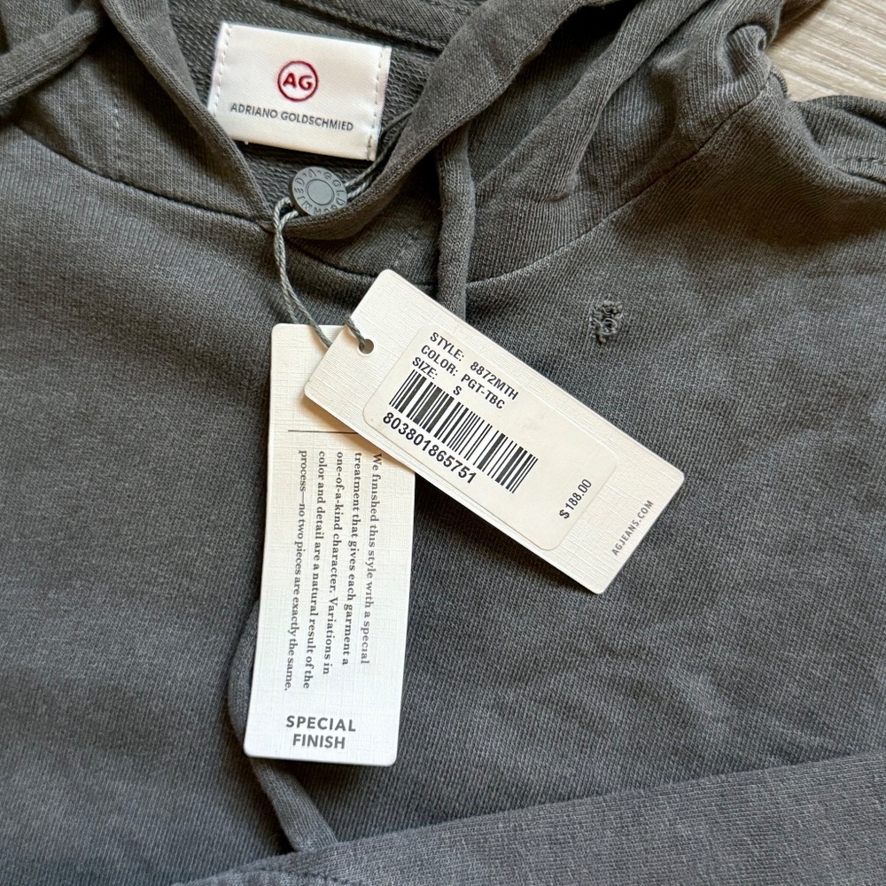 Oversized Gray Cotton Hoodie Medium AG Adriano Goldschmied NWT